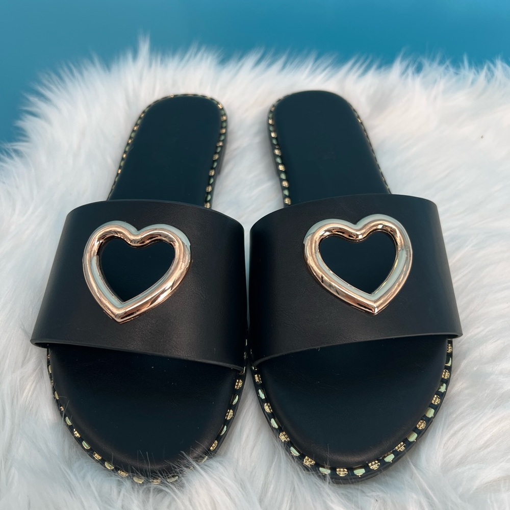 Black and Gold Heart Embellished Sandals